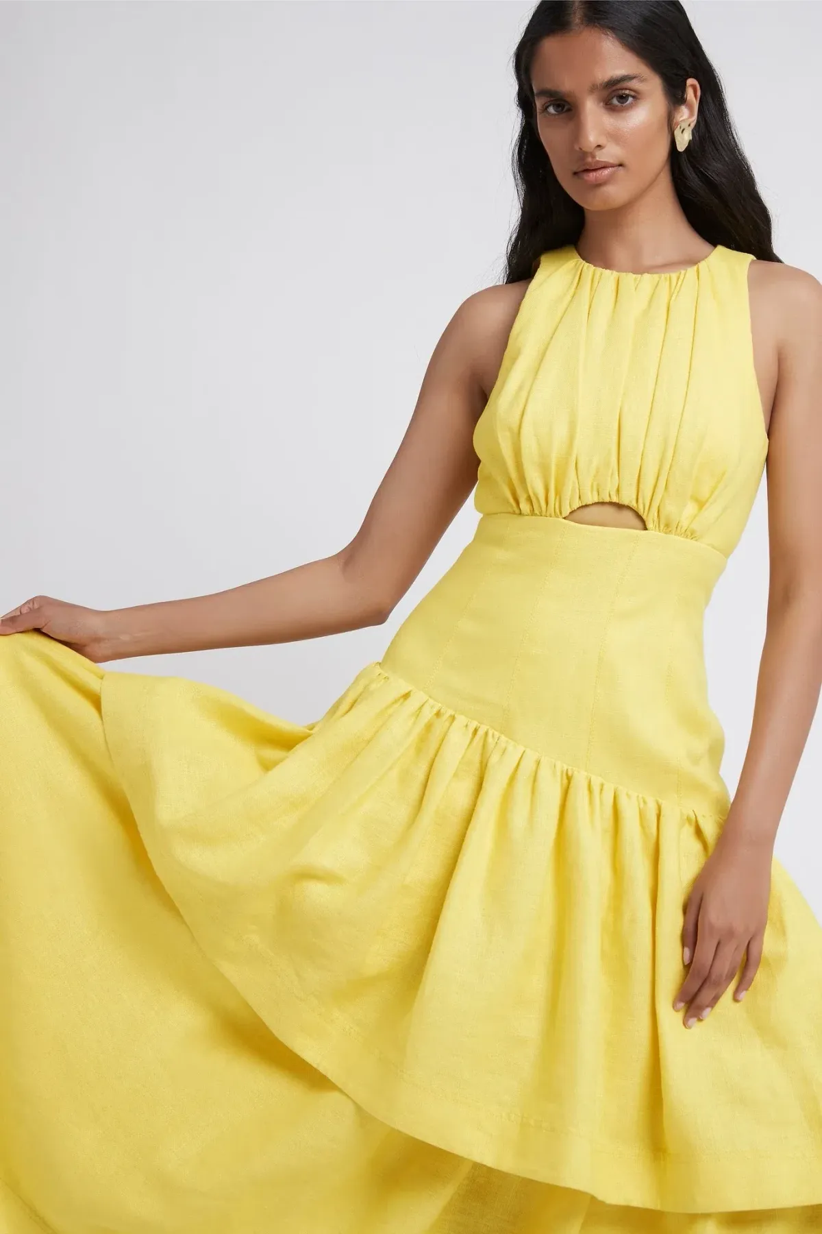AJE Caliente Tiered Cut Out Dress Yellow Size 8 - Image 2
