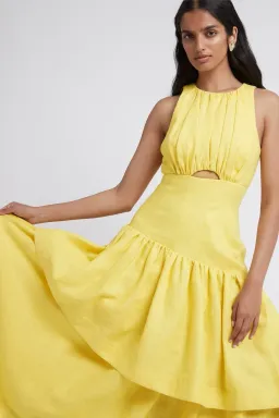 AJE Caliente Tiered Cut Out Dress Yellow Size 8 for rent on The Volte - image 2