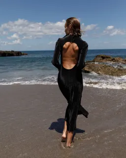 L’Idee Soirée Pleated Backless Long Sleeve Dress Black Size 8 for rent on The Volte - image 4