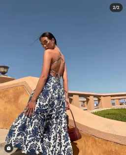 Shona Joy Diana Shirred Backless Midi Dress Print Size 6 for rent on The Volte - image 3