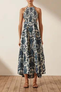 Shona Joy Diana Shirred Backless Midi Dress Print Size 6 for rent on The Volte - image 1