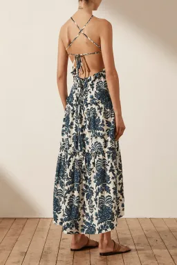 Shona Joy Diana Shirred Backless Midi Dress Print Size 6 for rent on The Volte - image 2
