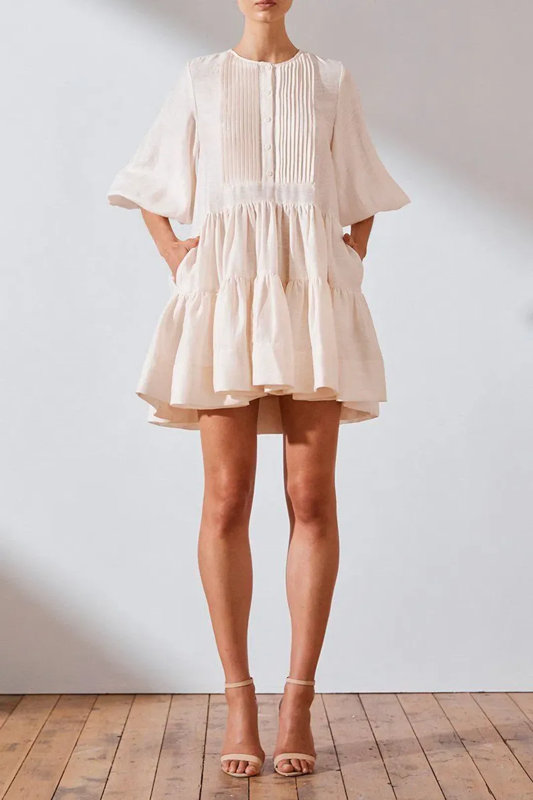 Shona Joy Soveye Tuxedo Shirt Dress Ecru Cream Size 8 for rent on The Volte - main image
