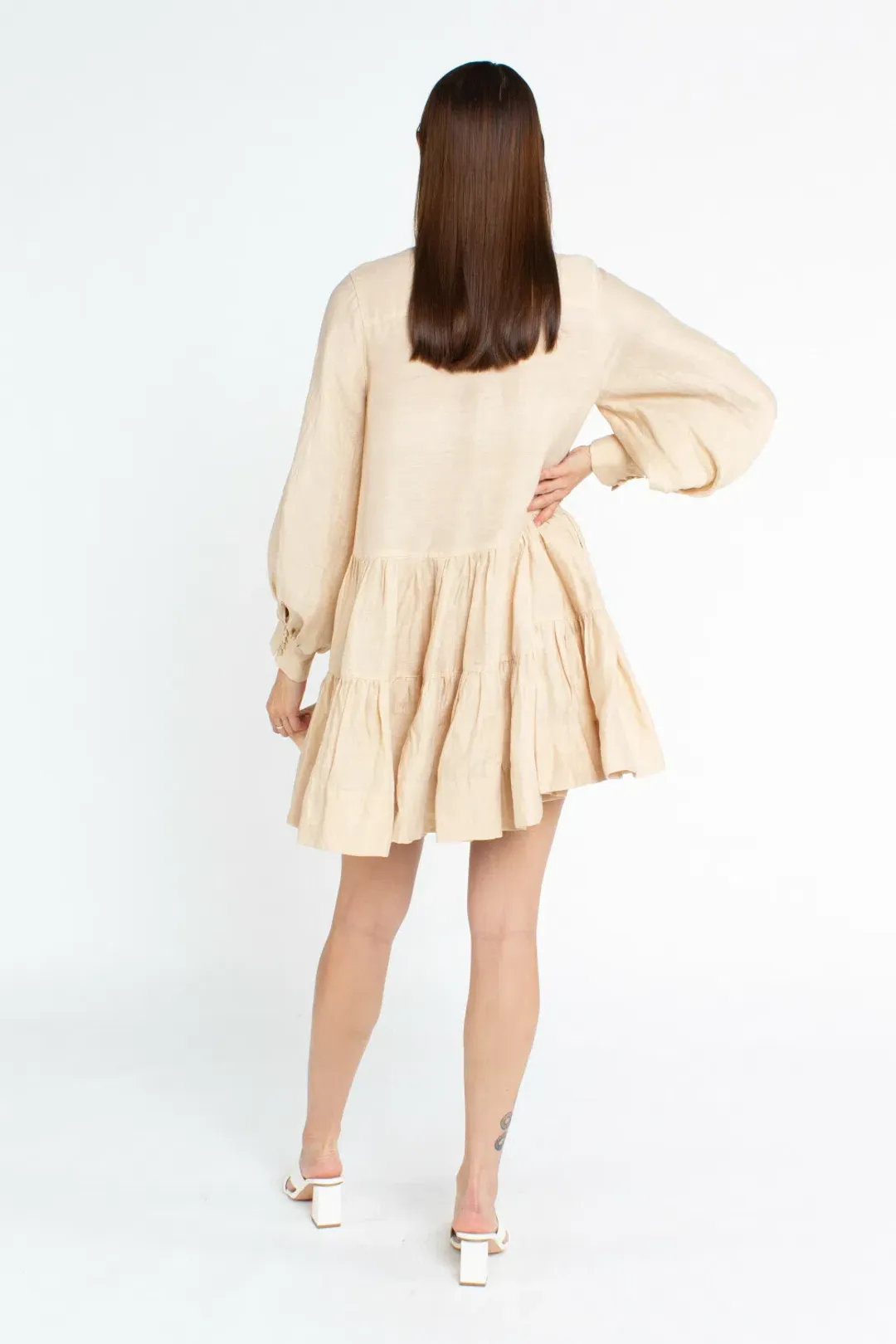Shona Joy Soveye Tuxedo Shirt Dress Ecru Cream Size 8 for rent on The Volte - main image