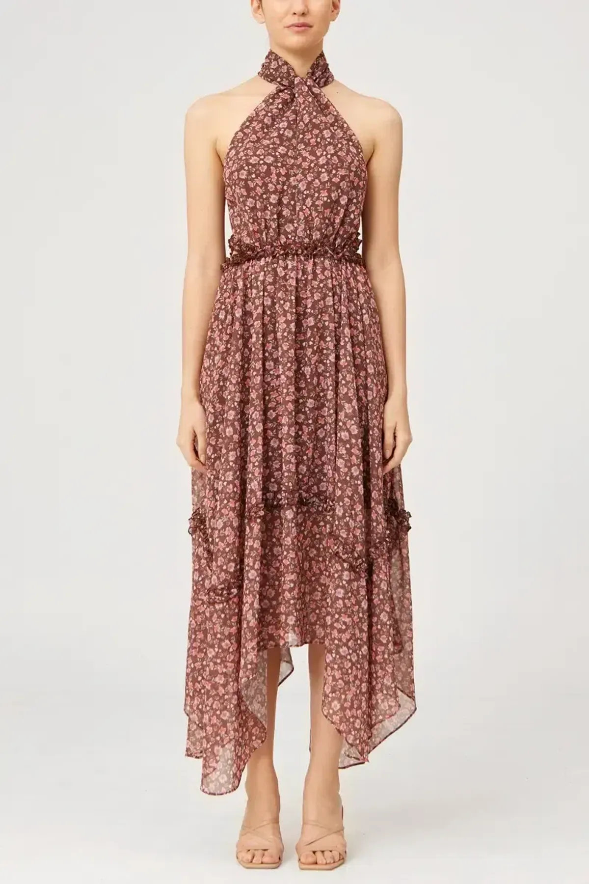 Keepsake Illustrate Midi Dress Chocolate Ditsy Floral Print Size 12 - Image 1