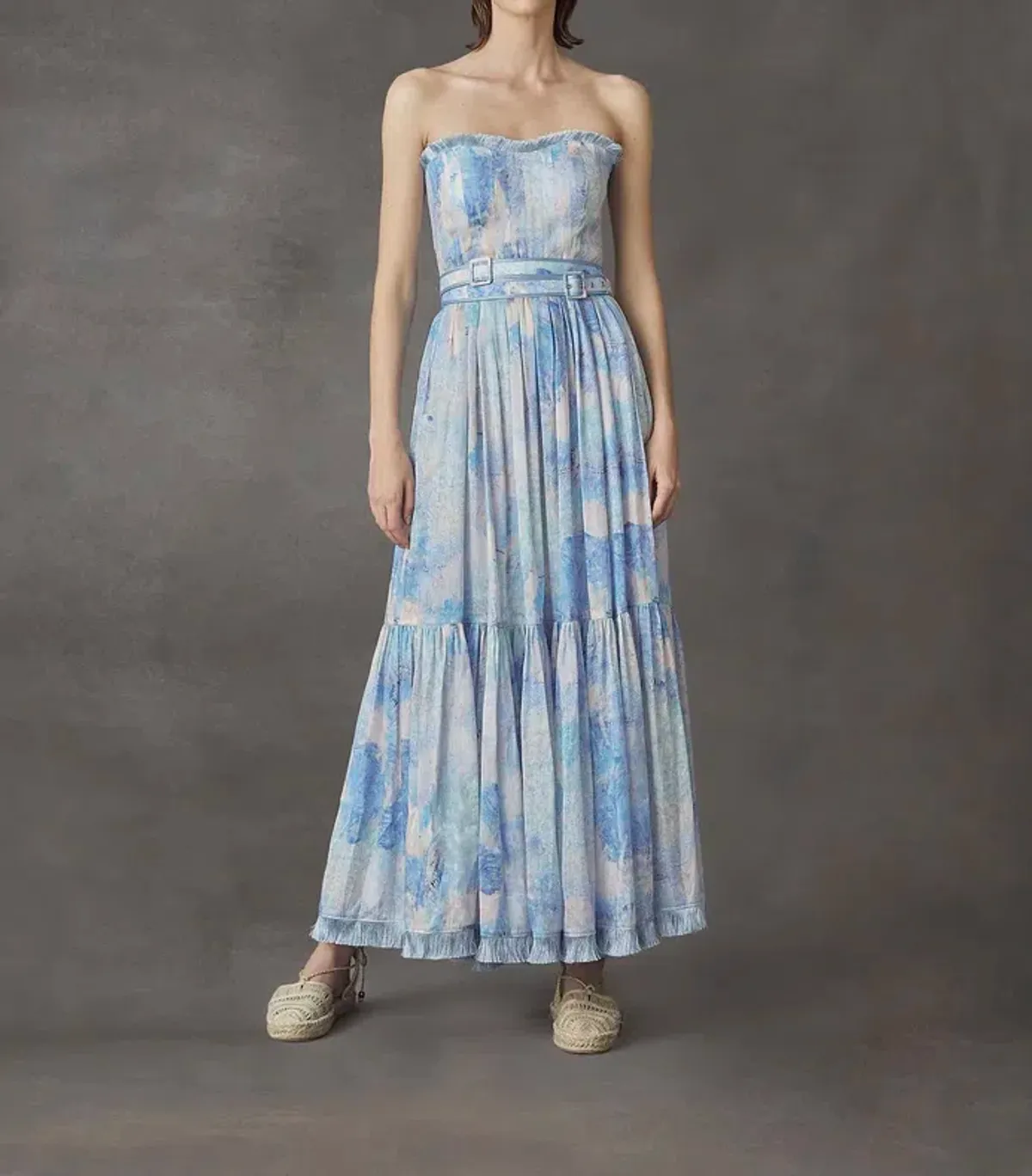 Leo and Lin Oceania Silk Linen Strapless Dress Print Size 10 - Image 3