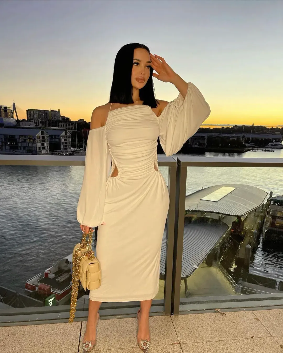 Dion Lee Ruched Midi Dress White Size 8 for rent on The Volte - main image