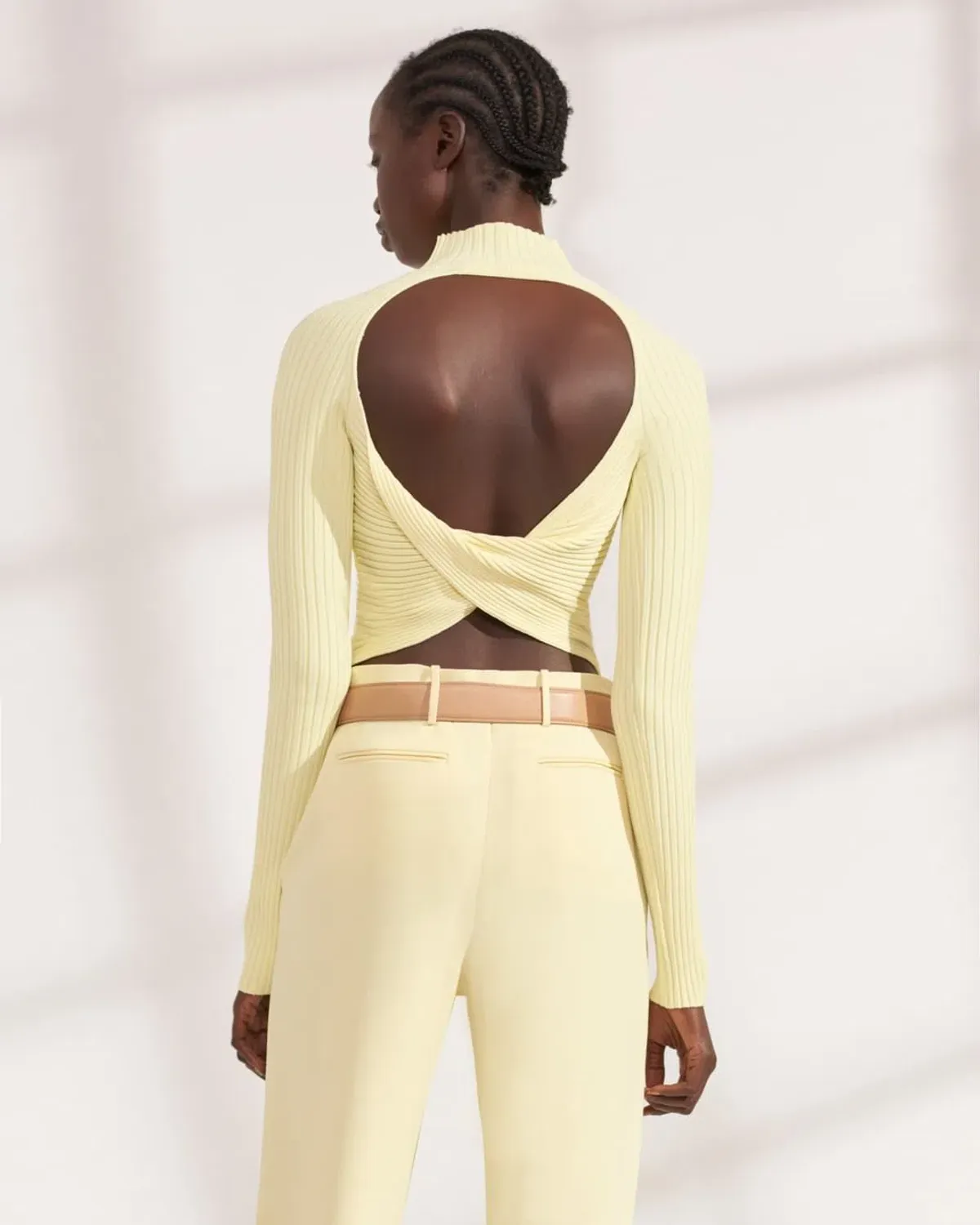 Dion Lee Twist Back Long Sleeve Knit Top Lemon Yellow Size 8 - Image 3