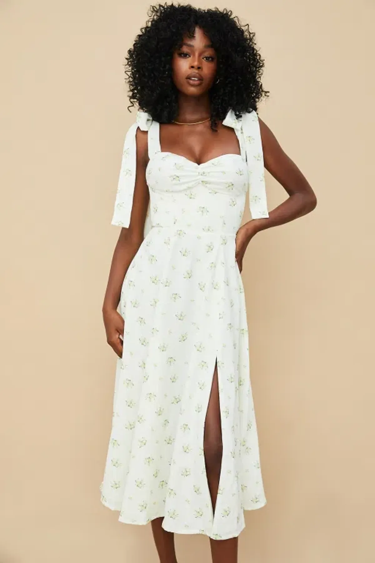 House of CB Alicia Ivory Midi Sundress White Floral Size 8 - Image 4
