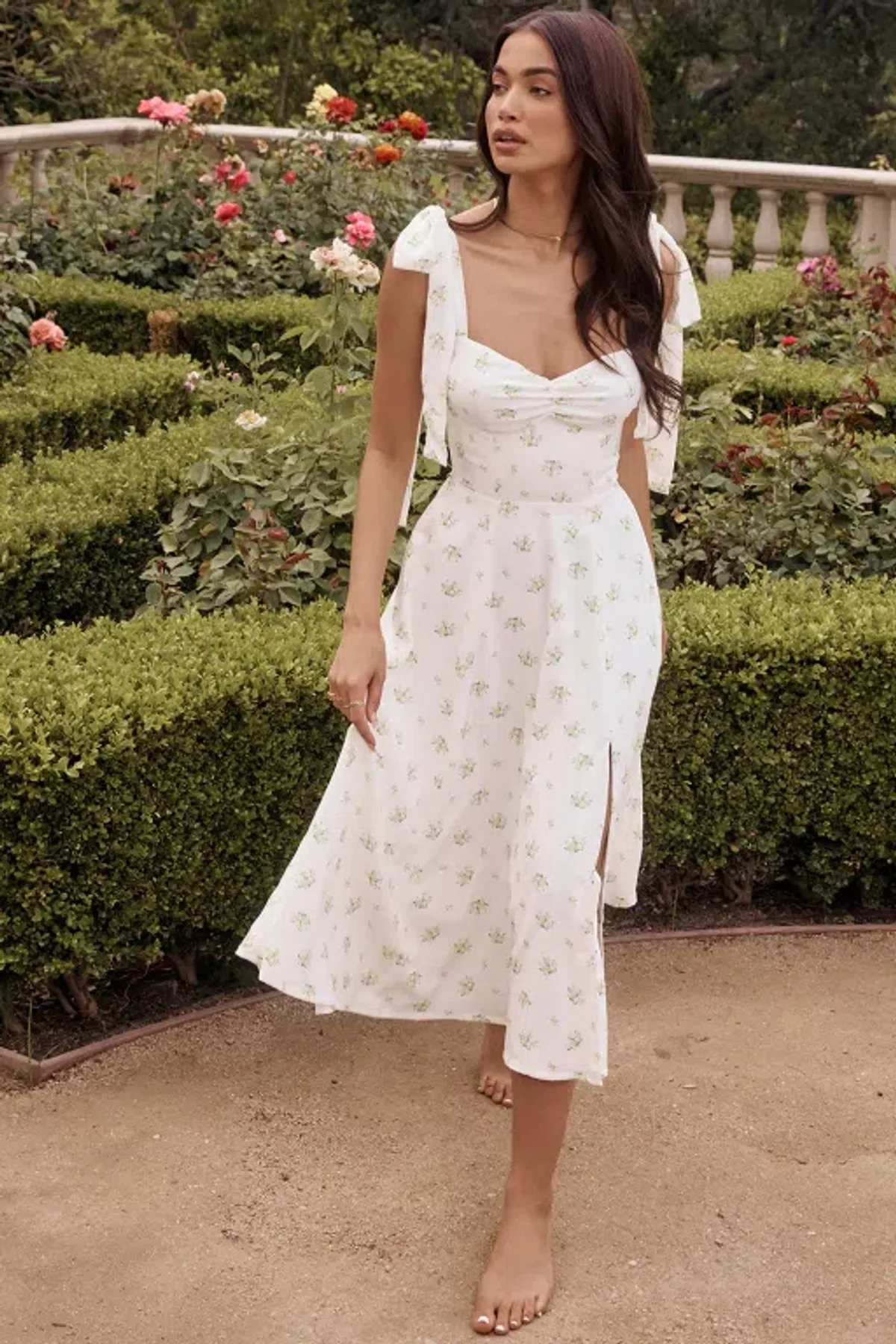 House of CB Alicia Ivory Midi Sundress White Floral Size 8 - Image 3
