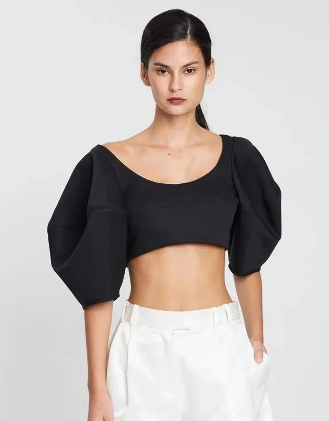 Ellery Neatly Labeled Bubble Crop Top Black Size 8 for rent on The Volte - main image