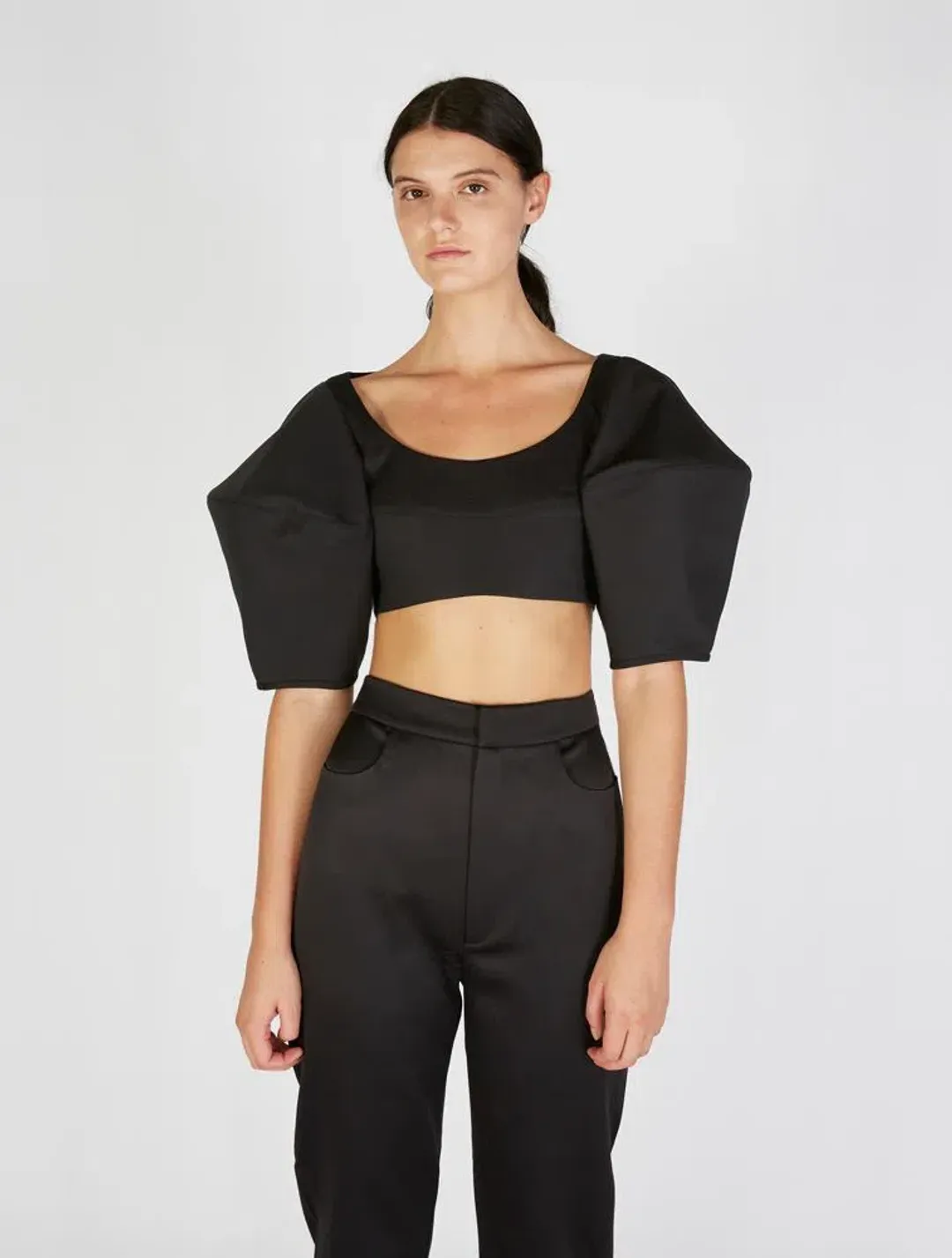 Ellery Neatly Labeled Bubble Crop Top Black Size 8 for rent on The Volte - main image