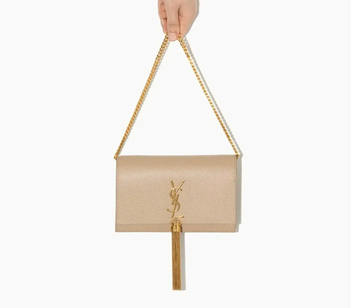 Saint Laurent Kate Textured Leather Handbag with Gold Tassel Beige - Image 2