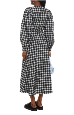 Ganni Seersucker Check Wrap Dress Print Size 8 for rent on The Volte - image 2
