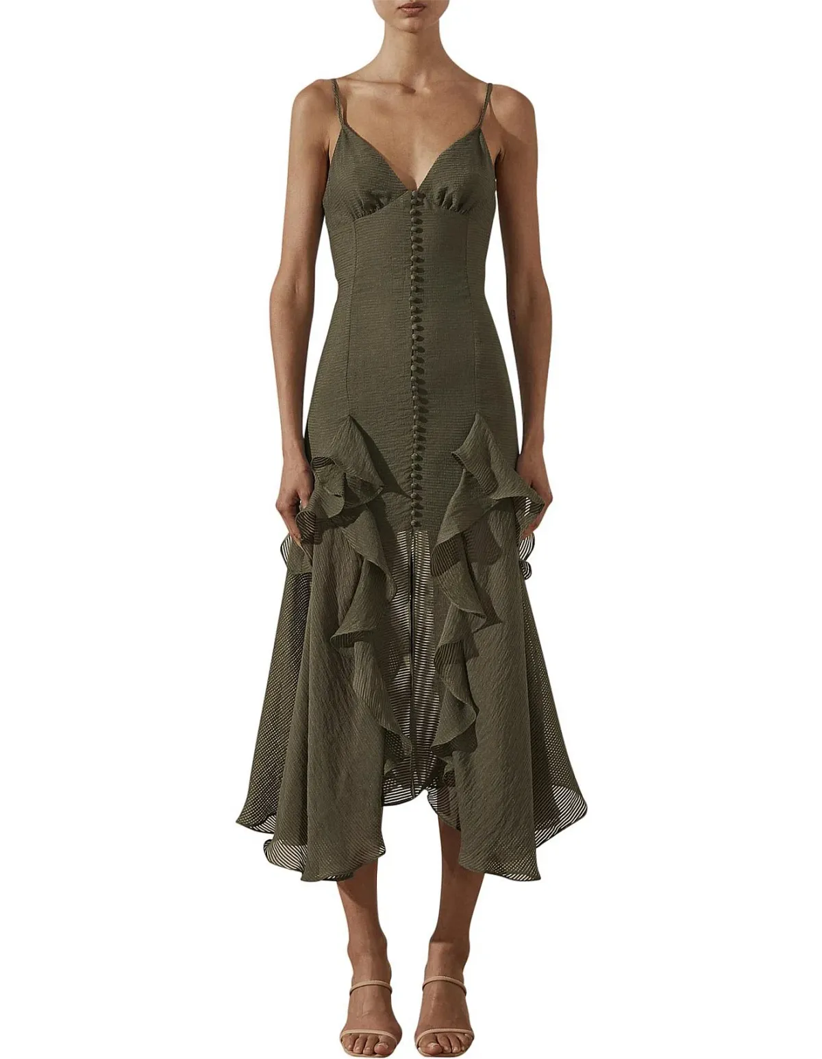Shona Joy Charlotte Contour Cocktail Midi Dress Green Size 12 - Image 1