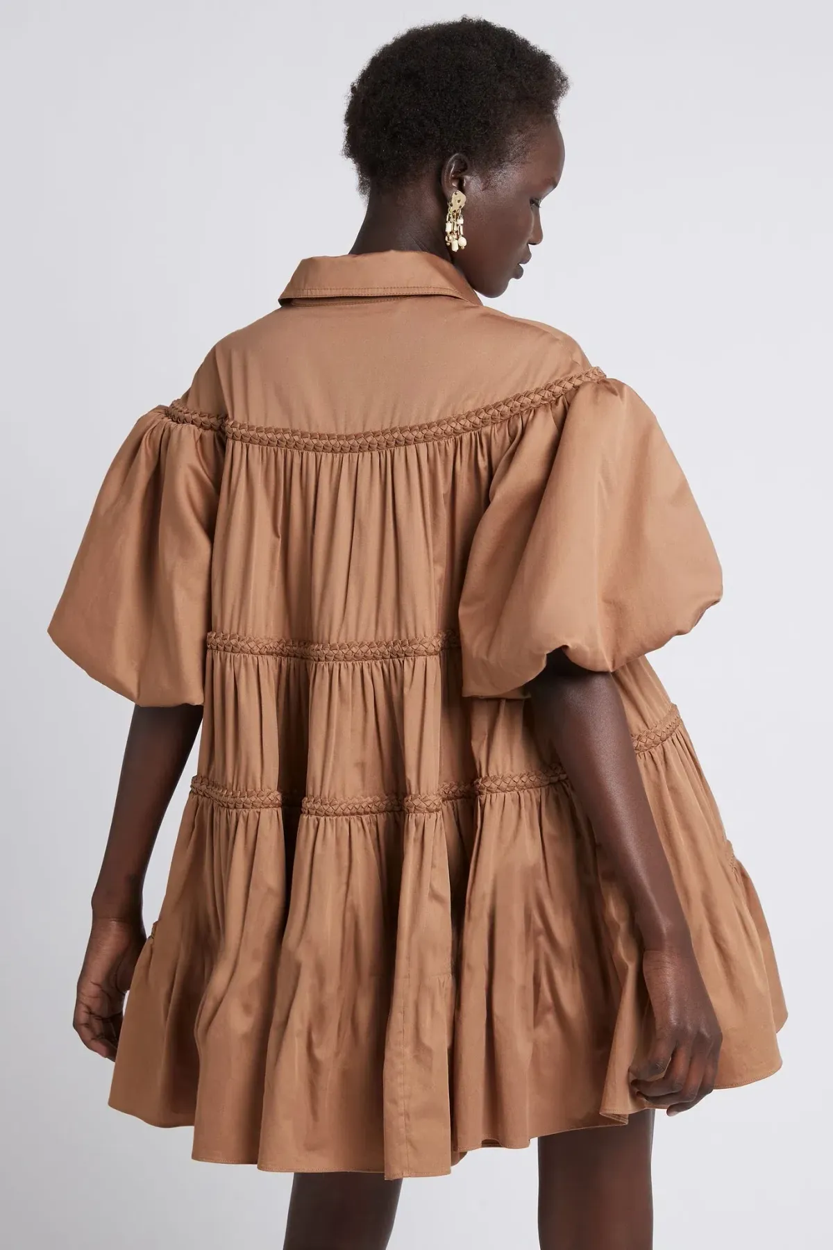 Aje Casabianca Puff Sleeve Shirt Smock Dress Walnut Brown Size 8 - Image 3