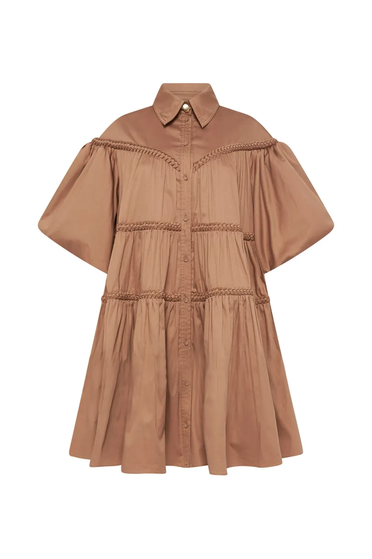 Aje Casabianca Puff Sleeve Shirt Smock Dress Walnut Brown Size 8 - Image 6