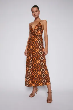 Scanlan Theodore Tile Print Cotton Dress Caramel Size 8 for rent on The Volte - image 1