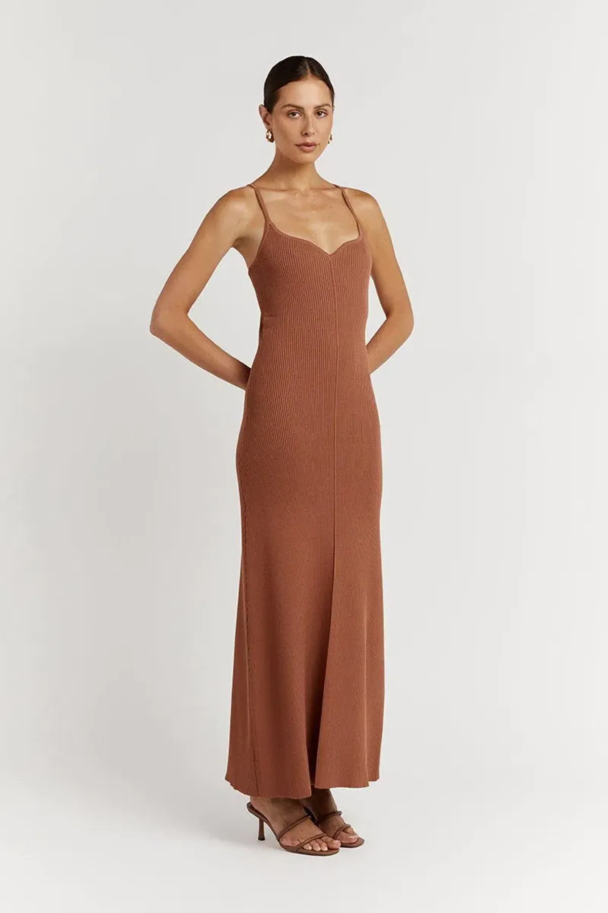 Dissh Koko Sweetheart Clay Knit Dress in Terracotta Brown Size S - Image 2