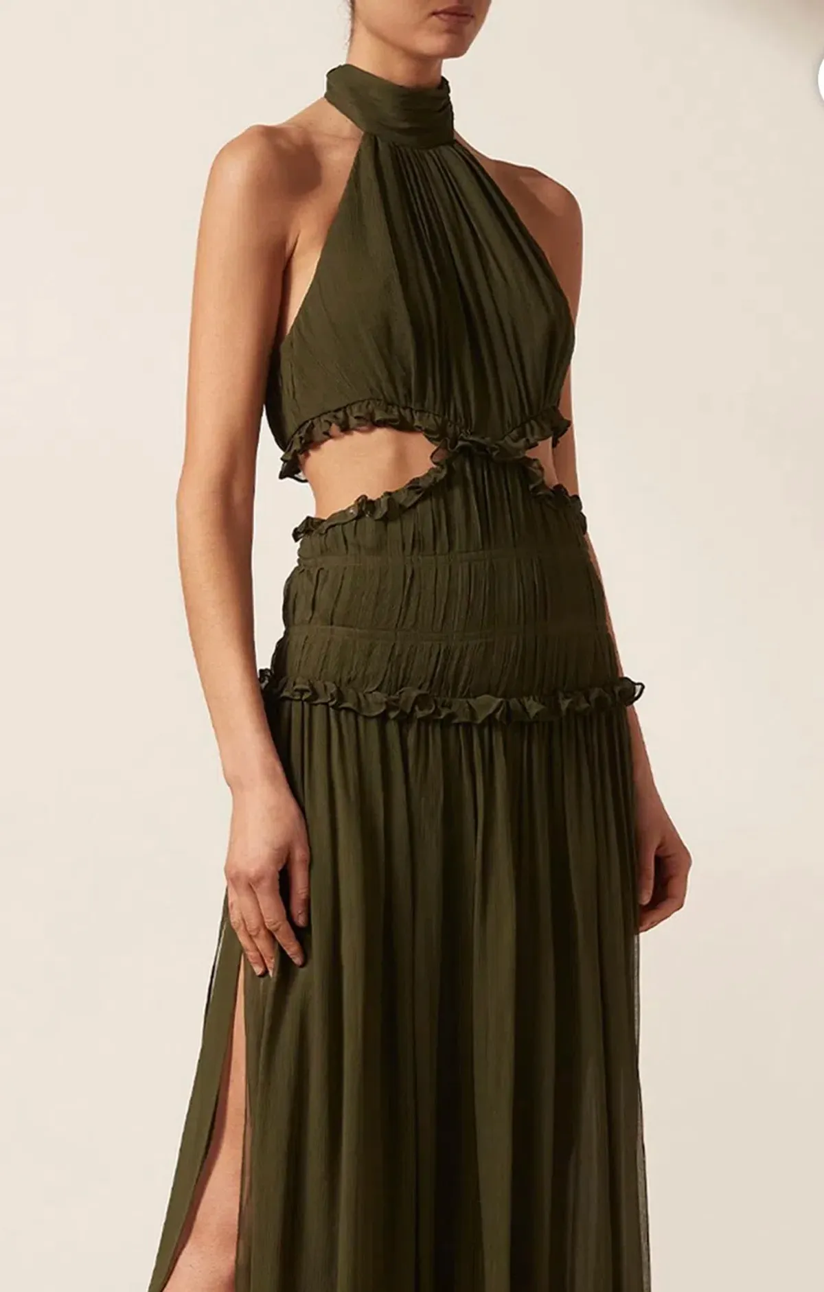 Shona Joy Safira High Neck Cut-Out Midi Dress Green Size 14 - Image 2