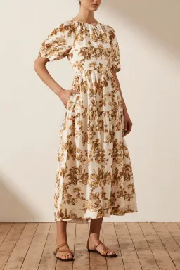 Shona Joy Bella Linen Short Sleeve Open Back Midi Dress Print Size 10 for rent on The Volte - image 2