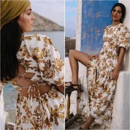 Shona Joy Bella Linen Short Sleeve Open Back Midi Dress Print Size 10 for rent on The Volte - image 4