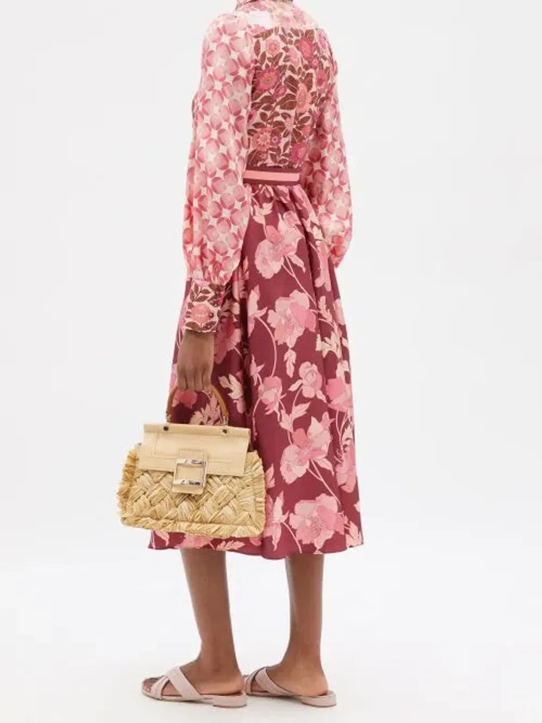 Zimmermann Concert Spliced Floral Silk Midi Dress Pink Print Size 14 for rent on The Volte - main image