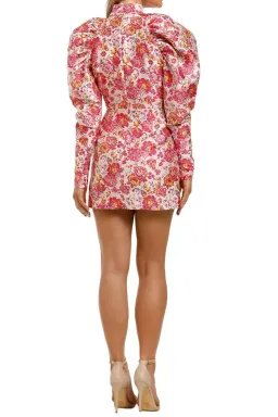 Rotate By Birger Christensen Floral Puff Sleeve Mini Dress Raspberry Rose Print Size 10 for rent on The Volte - image 2