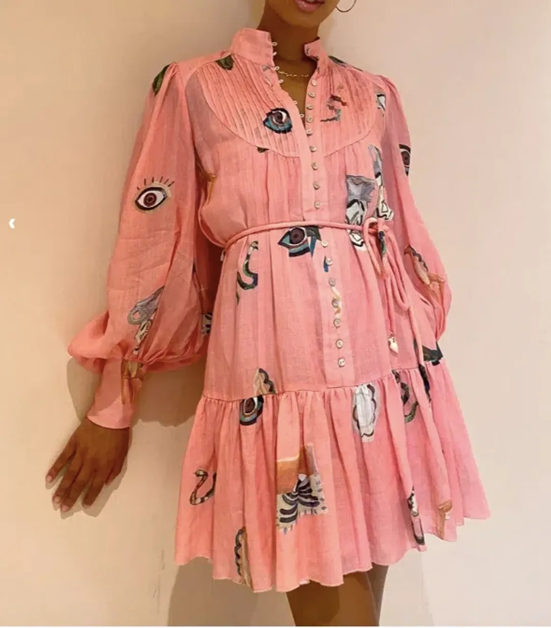 Alemais Cleo Smock Mini Dress Pink Size 12 for rent on The Volte - main image
