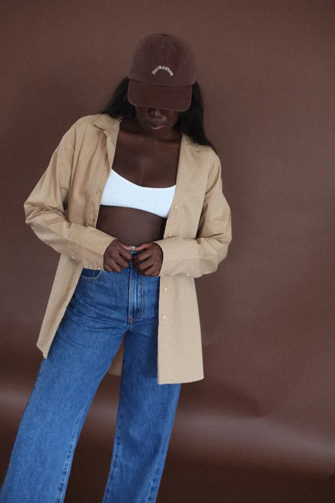Zulu & Zephyr Linen Shirt Camel Brown Size 8 for rent on The Volte - main image