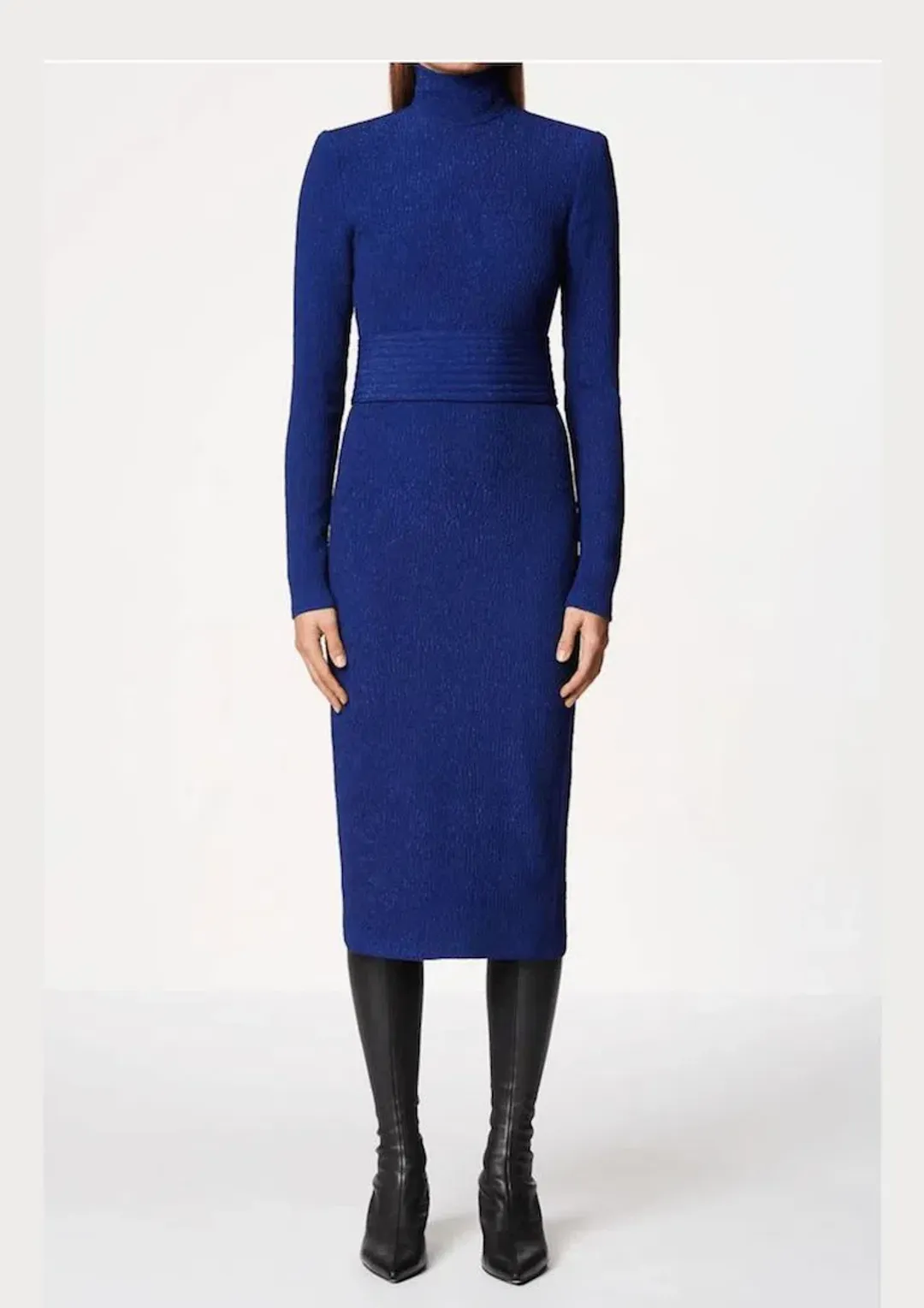 Scanlan Theodore Stretch High Neck Reptile Midi Dress Navy Size 10 for rent on The Volte - main image