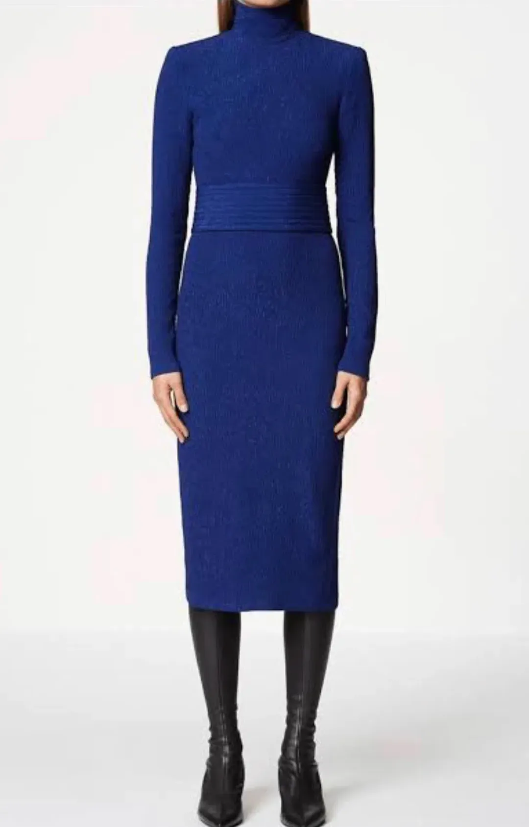 Scanlan Theodore Stretch High Neck Reptile Midi Dress Navy Size 10 for rent on The Volte - main image