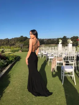 Norma Kamali Low Back Slip Mermaid Fishtail Gown In Black Size 6 for rent on The Volte - image 4