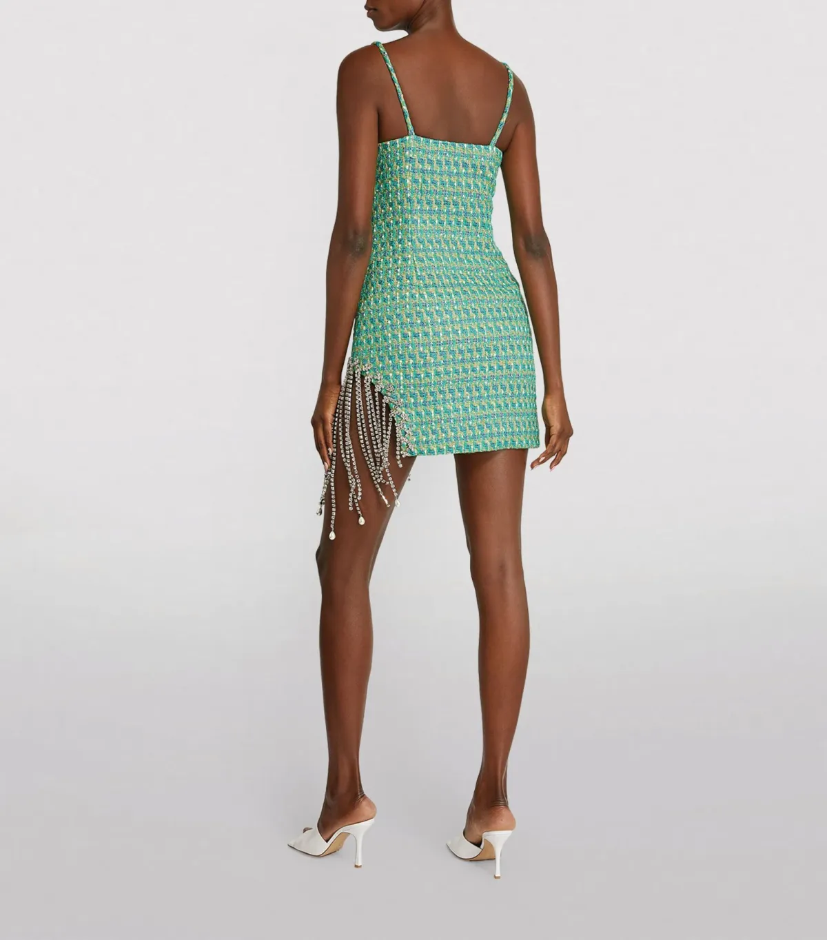 Area NYC Tweed Crystal Mini Dress Green Size 8 - Image 2