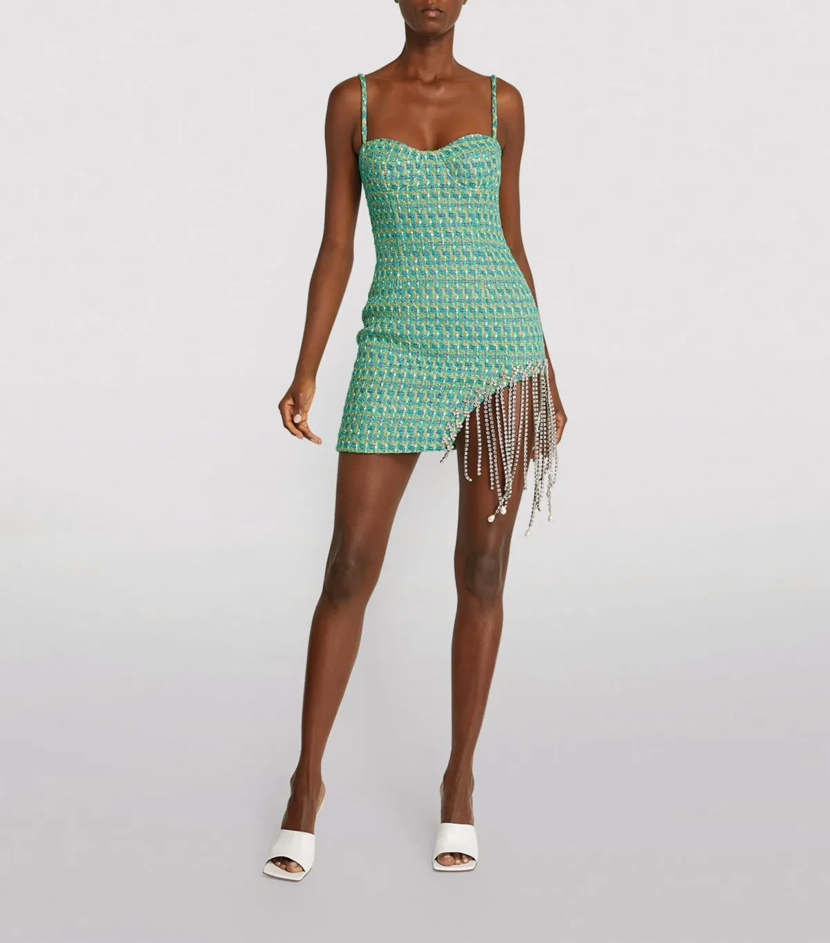 Area NYC Tweed Crystal Mini Dress Green Size 8 - Image 1