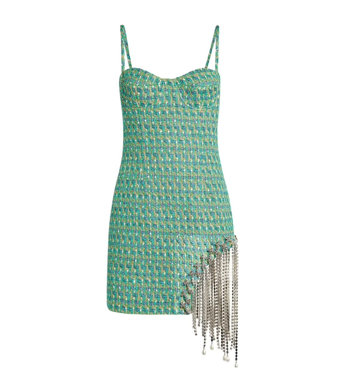Area NYC Tweed Crystal Mini Dress Green Size 8 - Image 3