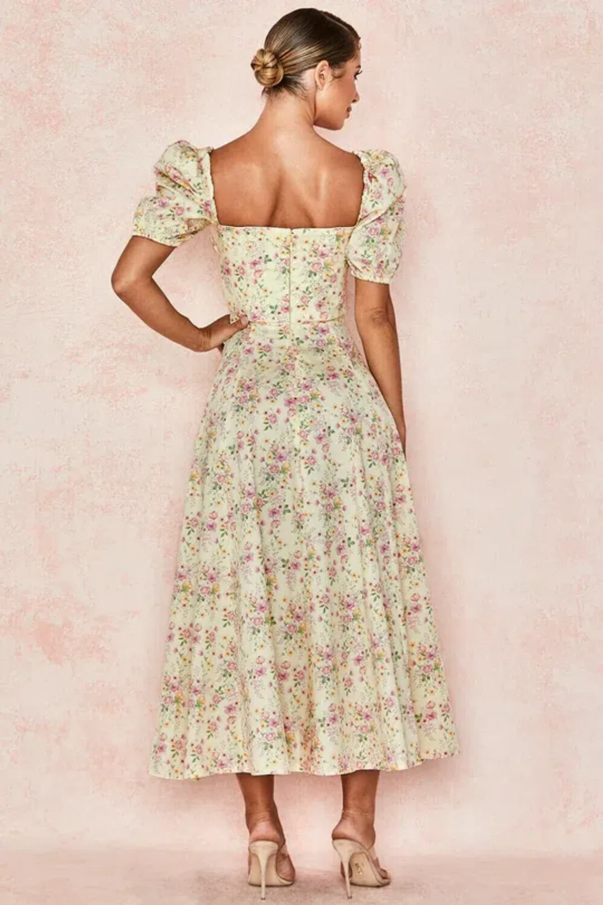 House of CB Tallulah Puff Sleeve Midi Sundress Lemon Floral Size 8 - Image 2