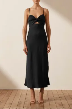 Shona Joy Luxe Twist Front Sleeveless Midi Dress Black Size 8 for rent on The Volte - image 1