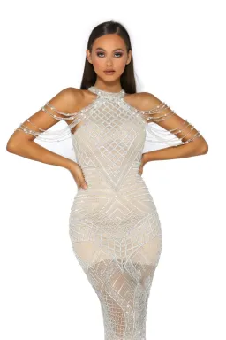 Portia and Scarlett Lilly Audrey Couture Gown Silver Crystal Beaded Size 12 for rent on The Volte - image 3