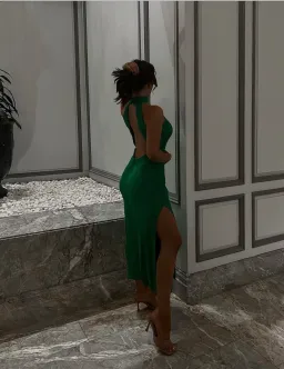 Meshki Claire Satin Drape Back Maxi Dress Green Size 8 for rent on The Volte - image 5