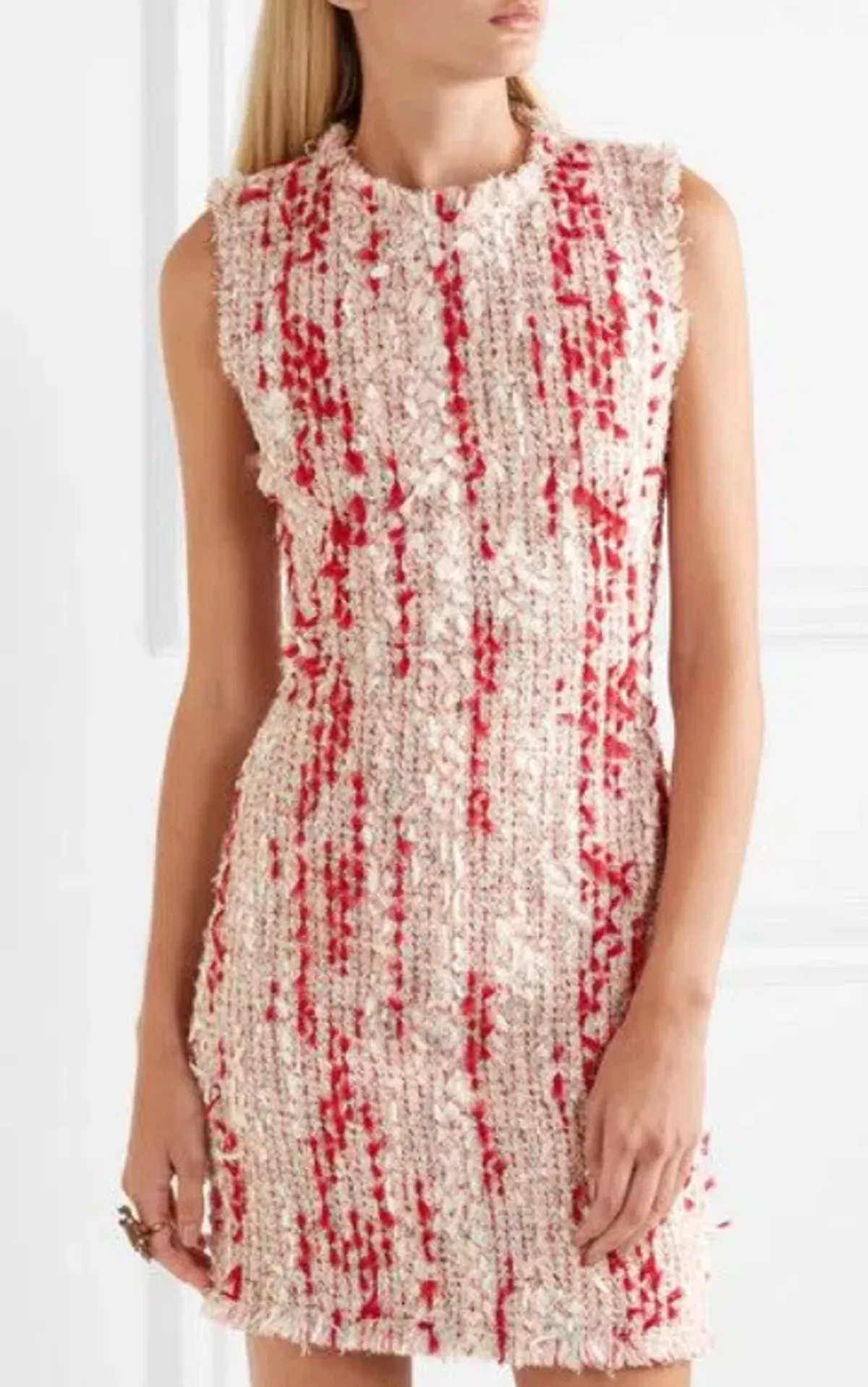 Alexander McQueen Frayed Tweed Mini Dress Multi Size 10 for rent on The Volte - main image