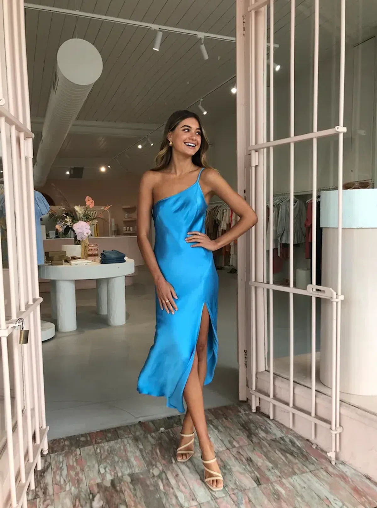Bec & Bridge Frederic Asym Midi Dress Azure Blue Size 8 - Image 1