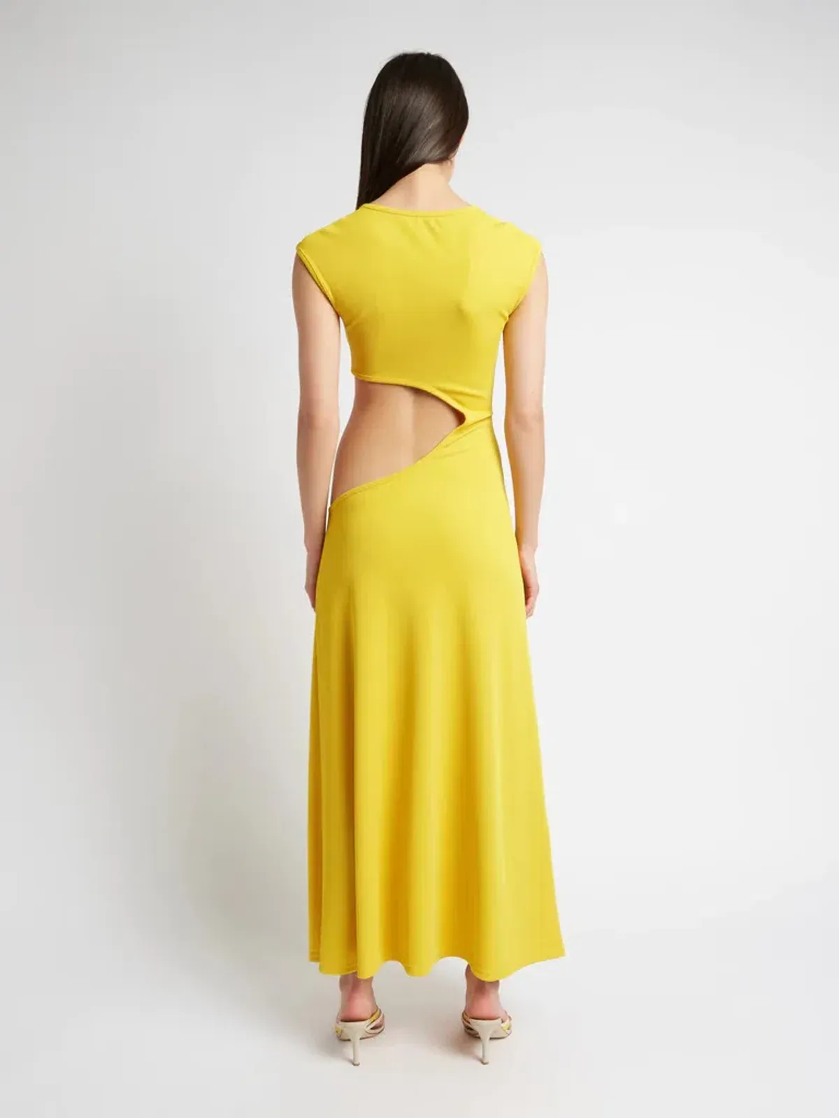 Christopher Esber The Quartz Disconnect Torso Cap Sleeve Dress Yellow Size 6 - Image 5