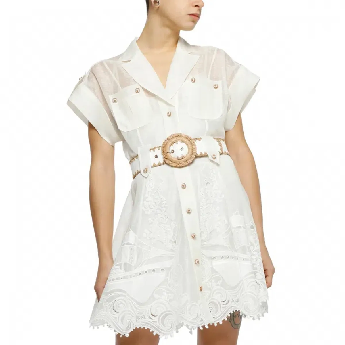 Zimmermann Postcard Belted Mini Dress Ivory Size 2/ AU 12 - Image 4