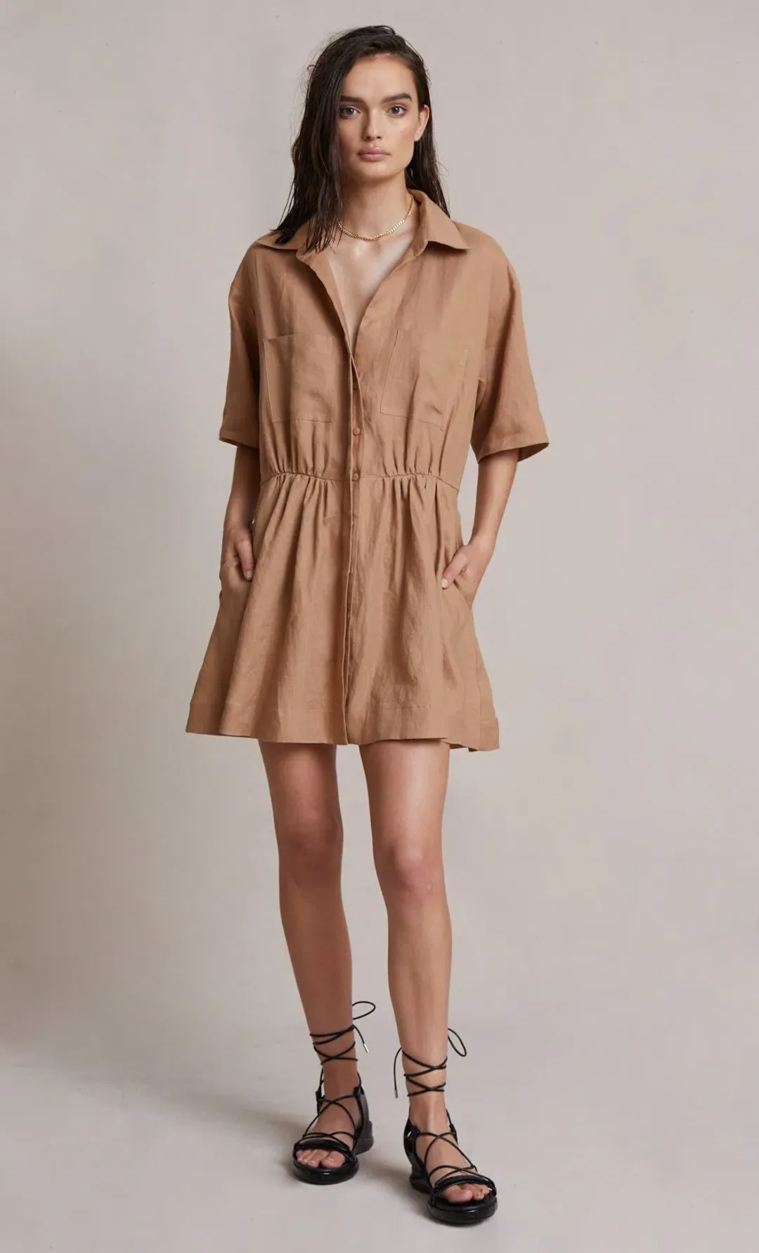 Bec & Bridge Alamos Mini Dress Camel Size 8 for rent on The Volte - main image