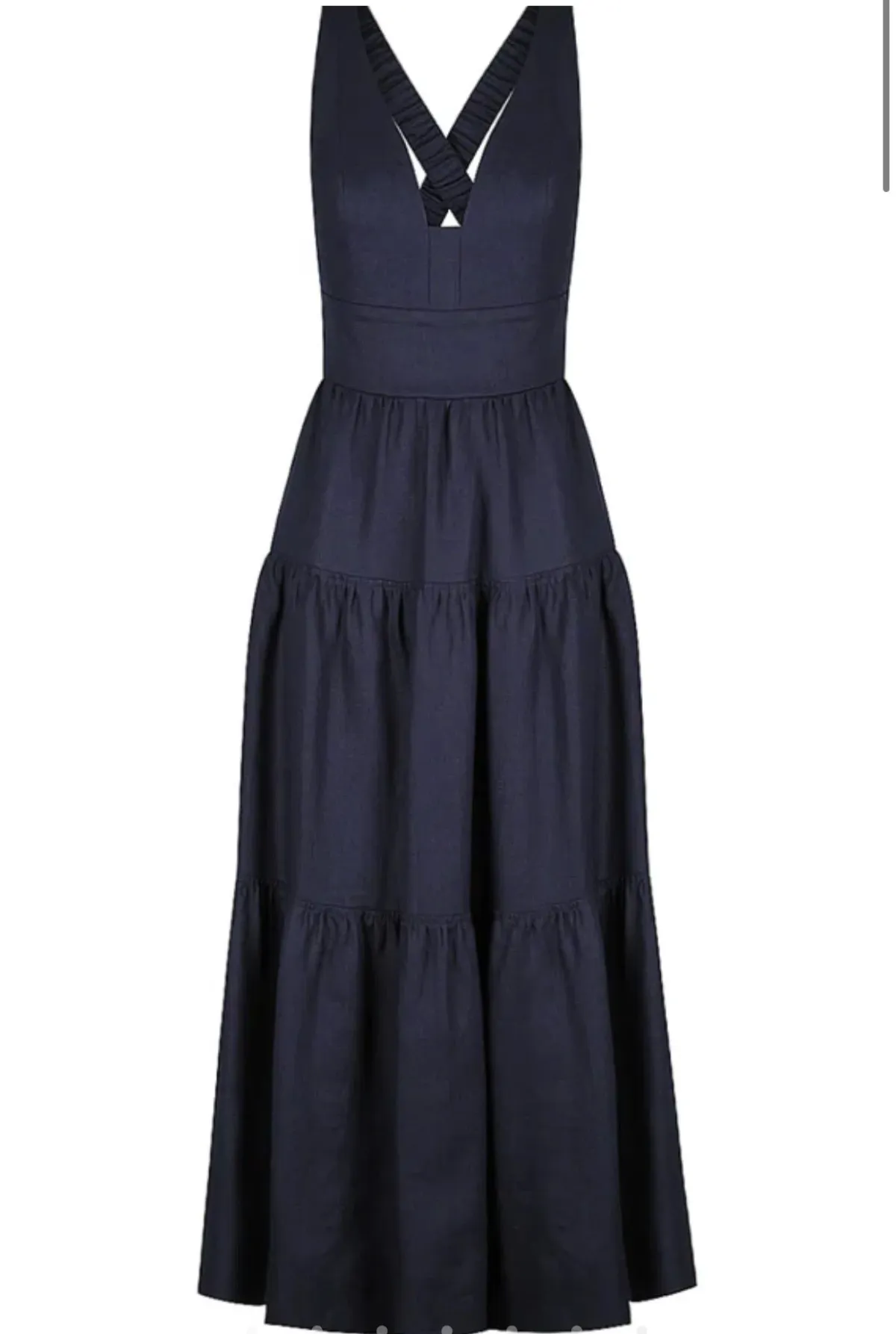 Shona Joy LIGIA LINEN PLUNGED CROSS BACK MIDI DRESS - NAVY - Image 1