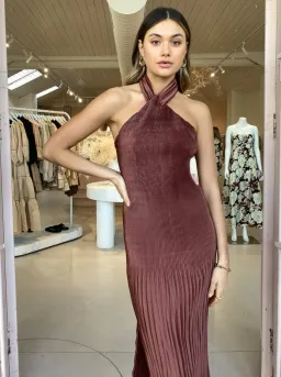 Lidee Soiree Halter Midi Dress in Brown Size 8 for rent on The Volte - image 5