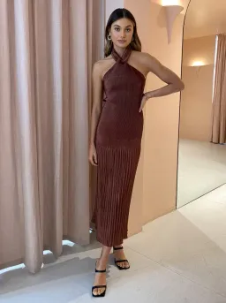 Lidee Soiree Halter Midi Dress in Brown Size 8 for rent on The Volte - image 1