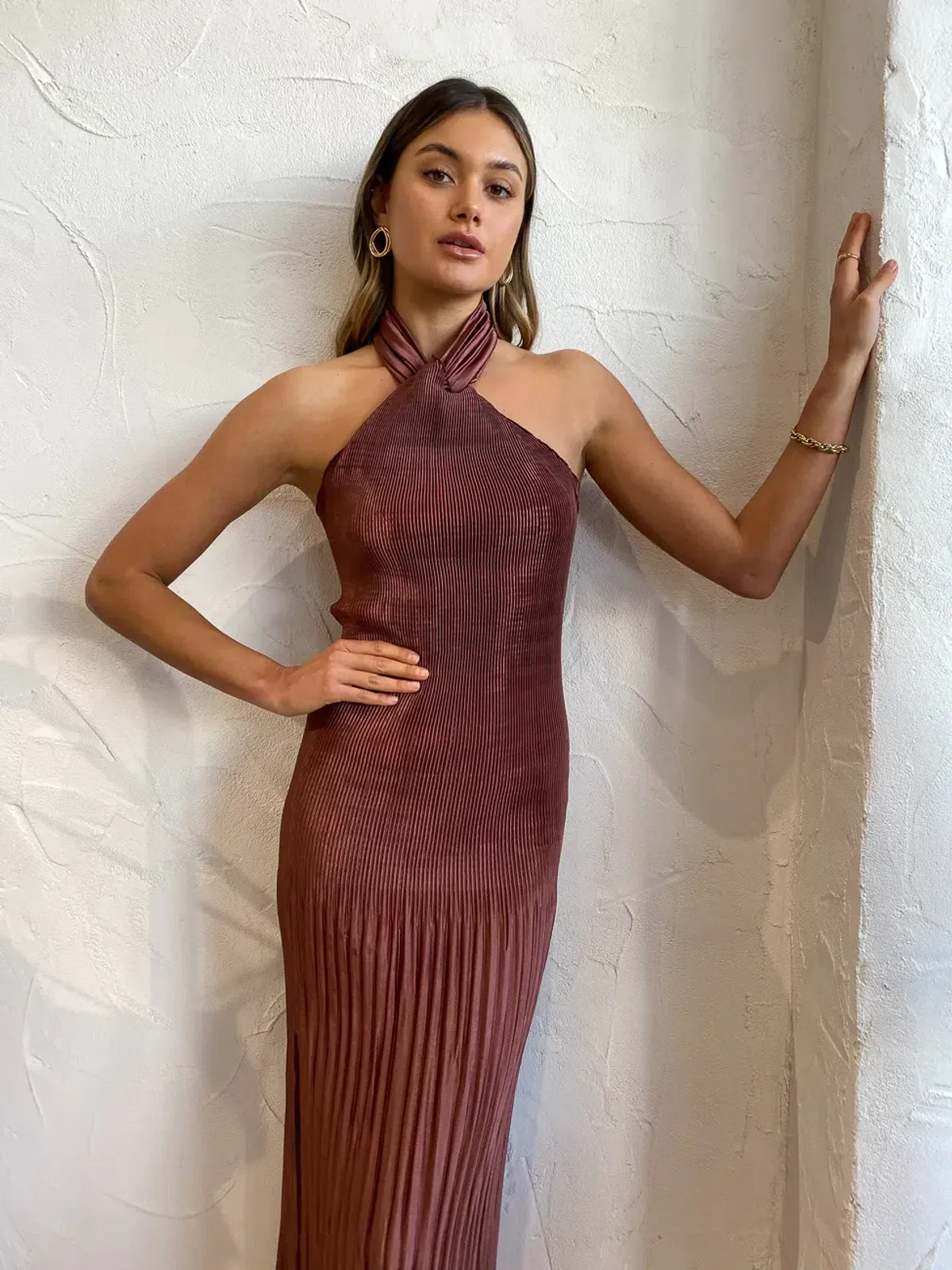Lidee Soiree Halter Midi Dress in Brown Size 8 - Image 6