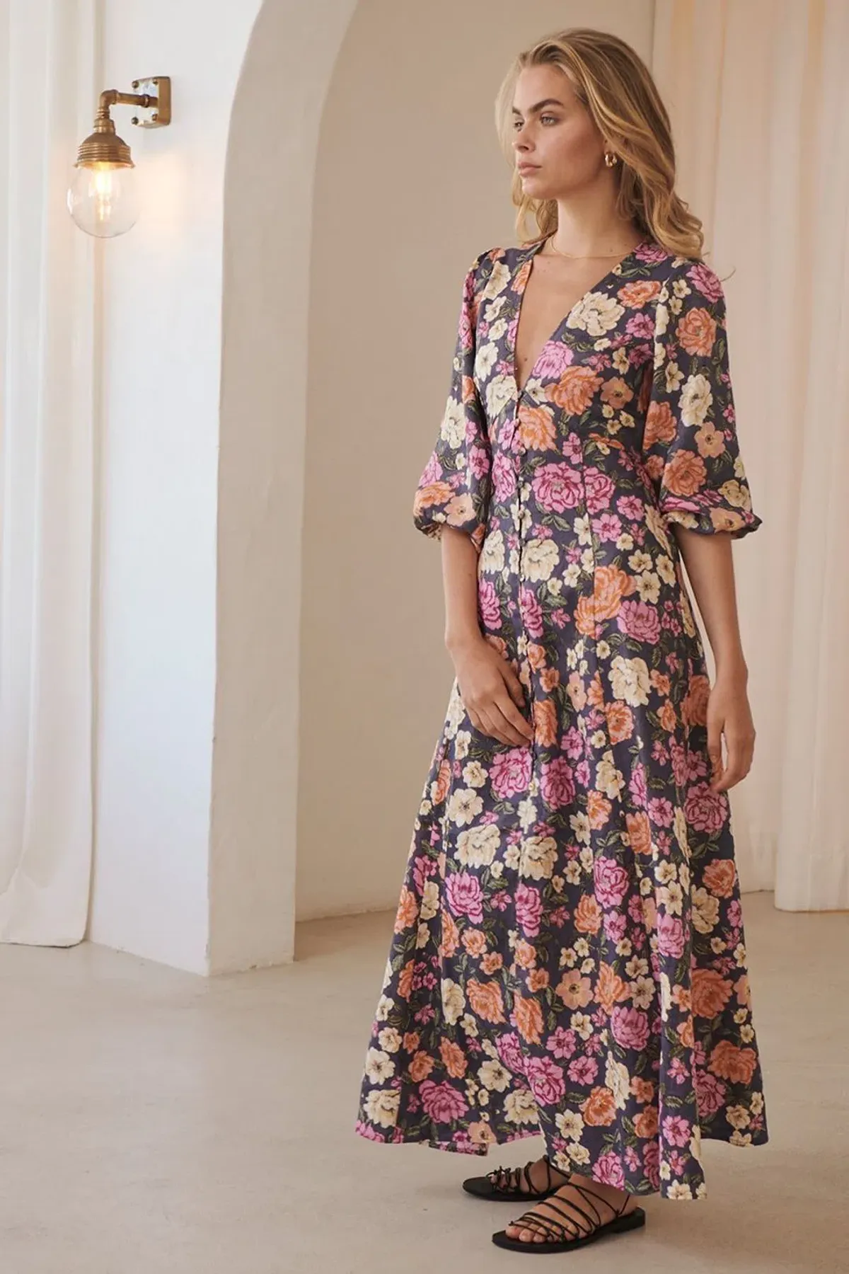 Kivari Hope Linen Maxi Dress Print Size 8 - Image 1